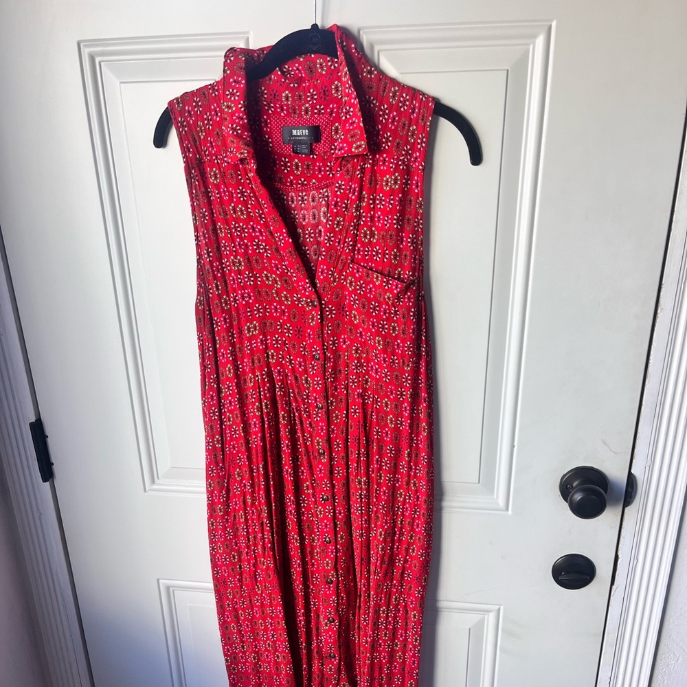 Maeve Women's Daisy Button Front Sleeveless Collared Midi Shirt Dress